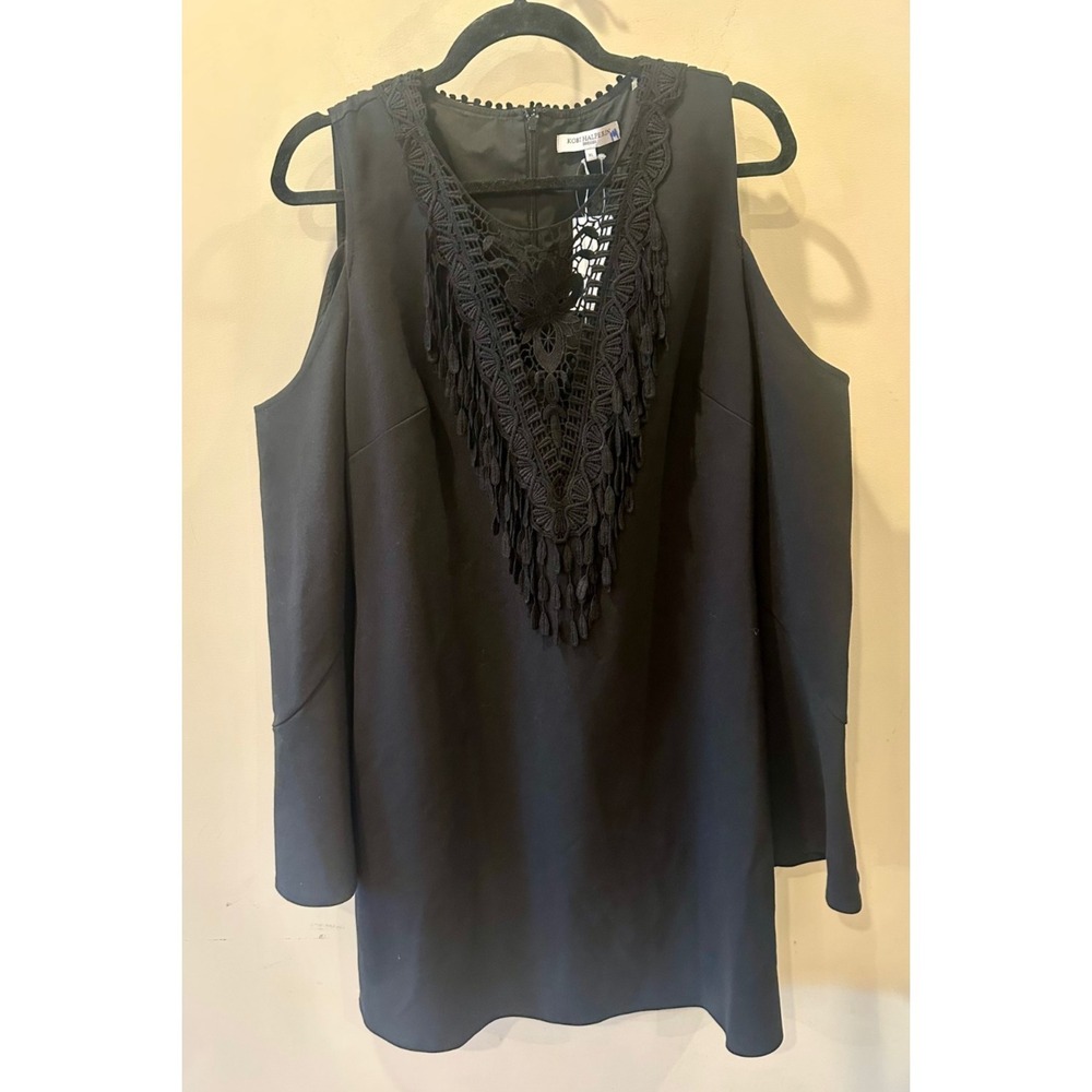 Kobi Halperin‎ Size XL Shift Dress Cold Shoulder Black Mini Long Bell Sleeve NWT
